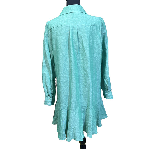 Tuckernuck Sea Green Callahan Mini Shirt Dress Linen Blend Medium Ruffle Preppy - Picture 2 of 13